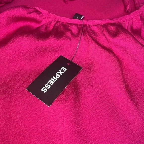 Express Satin Open Back Puff Sleeve Top Size Large - Picture 3 of 8